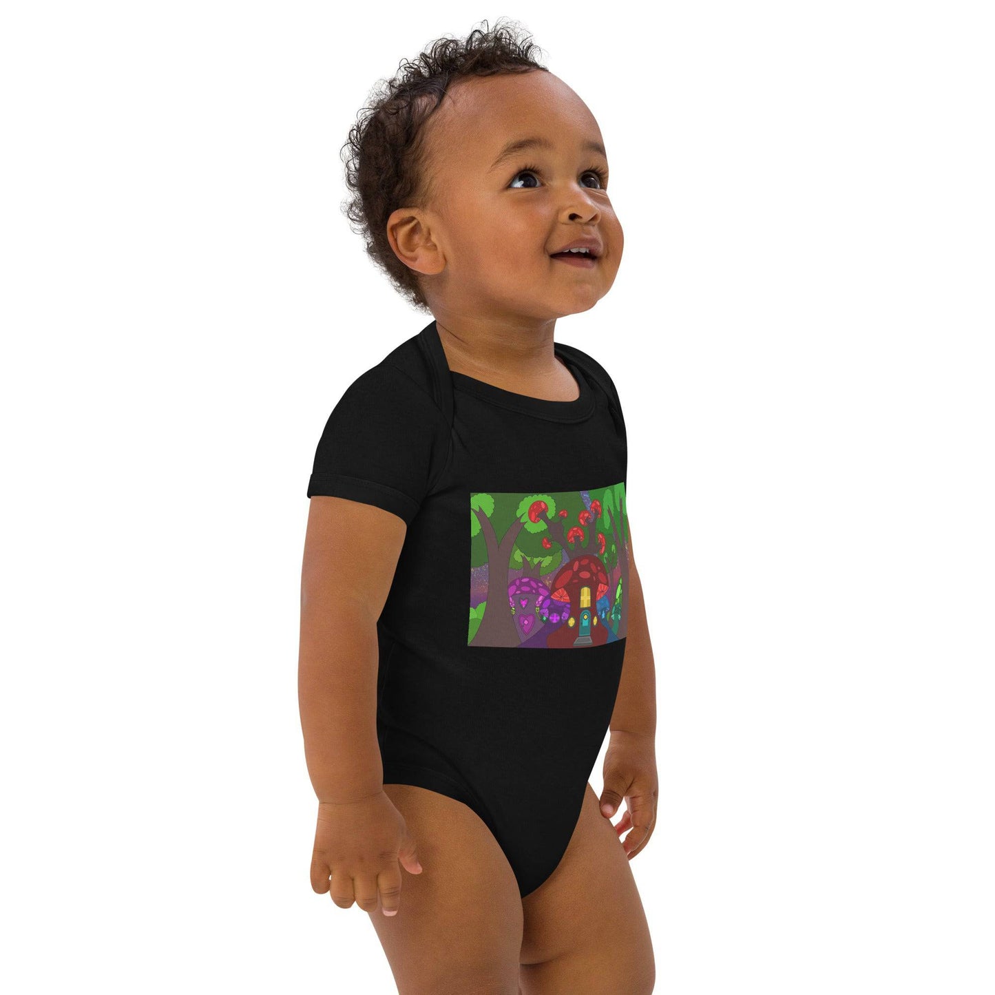 Mushroom Fairy House Organic cotton baby bodysuit