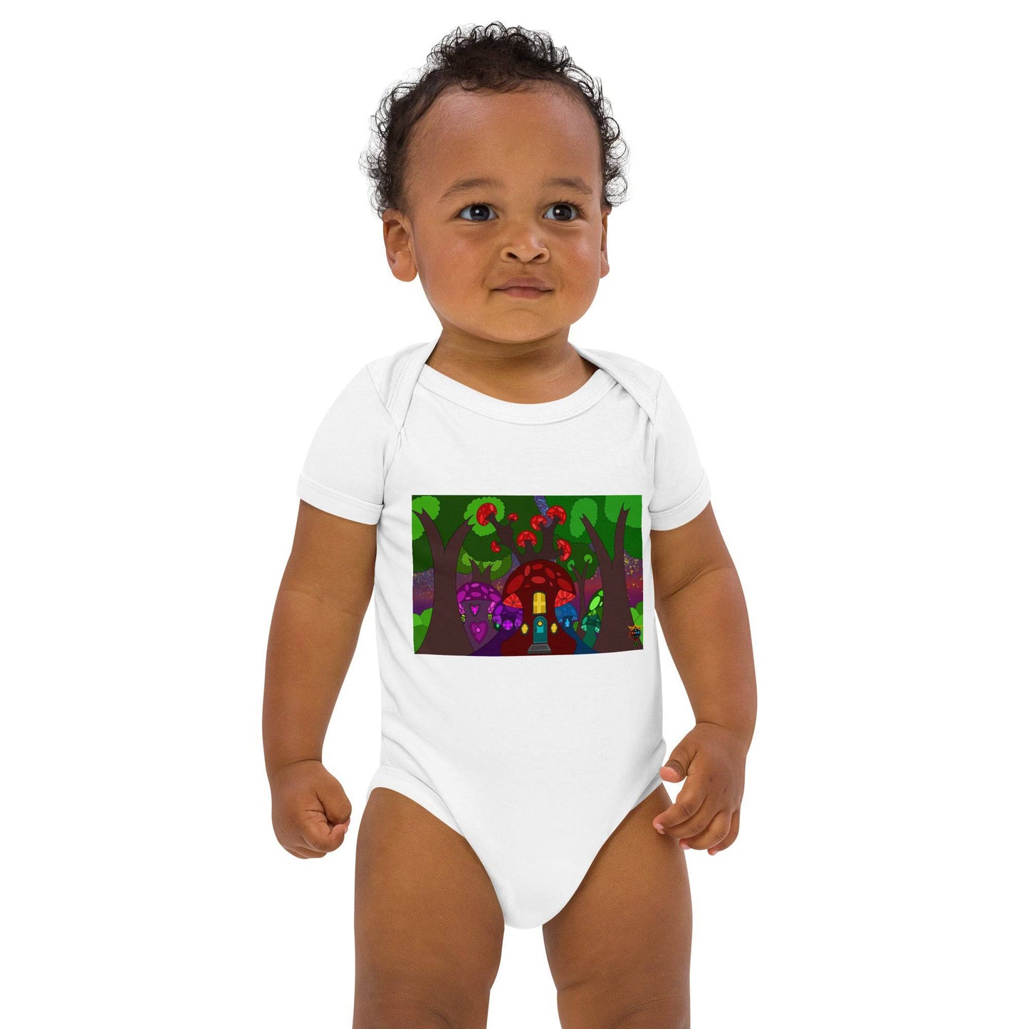 Mushroom Fairy House Organic cotton baby bodysuit