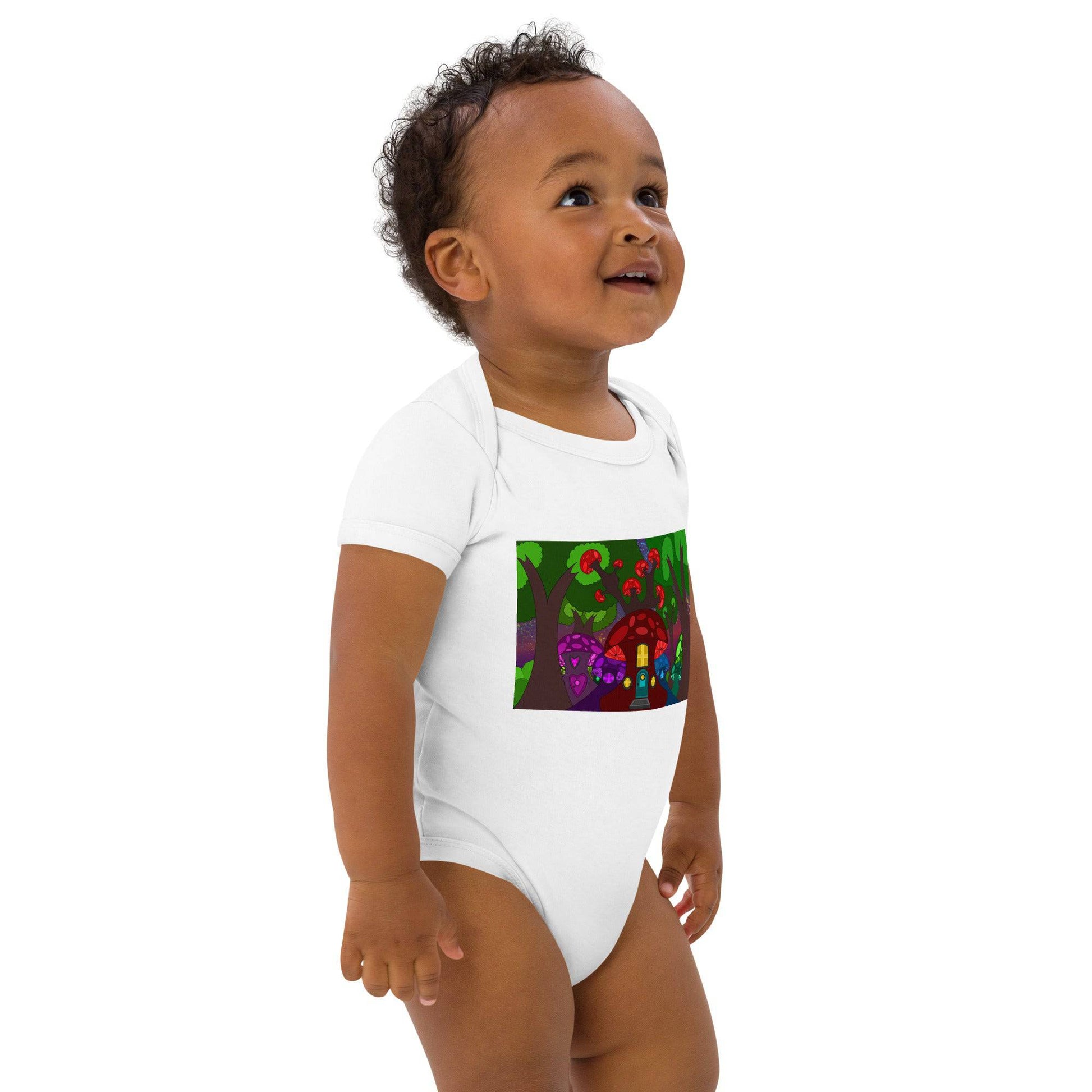 Mushroom Fairy House Organic cotton baby bodysuit