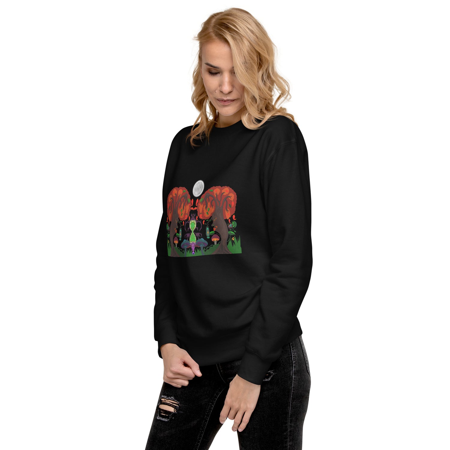 Time Fortress Unisex Premium Sweatshirt featuring futuristic time-themed graphic artwork, artistic streetwear sweatshirt with bold digital design by AJArtzzz Clothing
